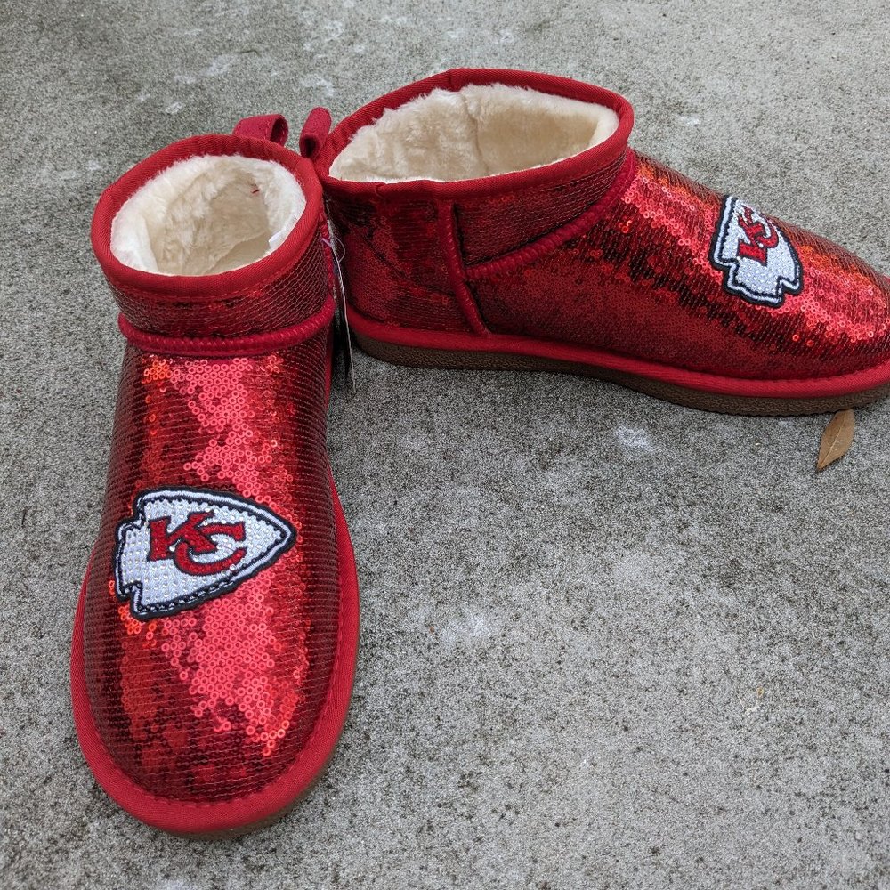 New NFL Brand Size 10 Kansas City Chiefs Red Sequin Boots Shoes